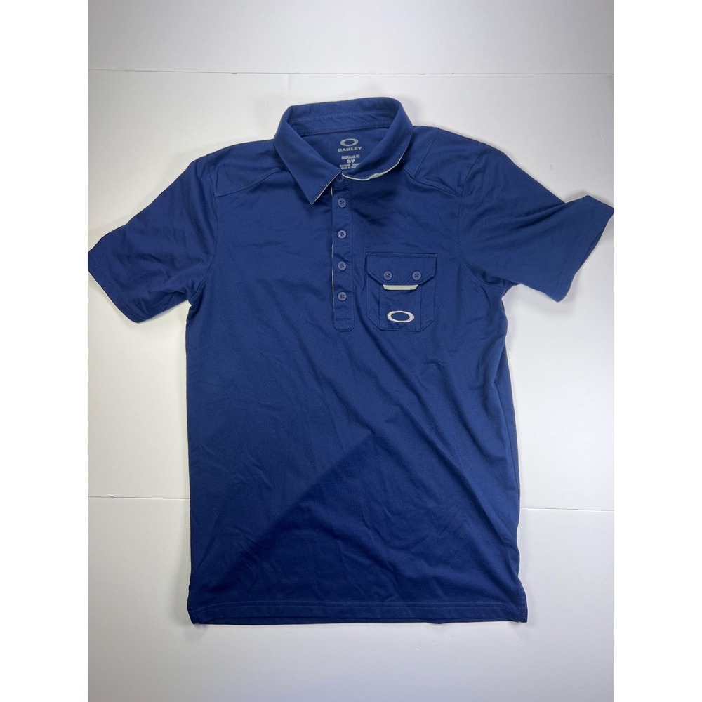 Oakley Hydrolix Mens Small Navy Blue Regular Fit Short Sleeve Pocket Polo Shirt